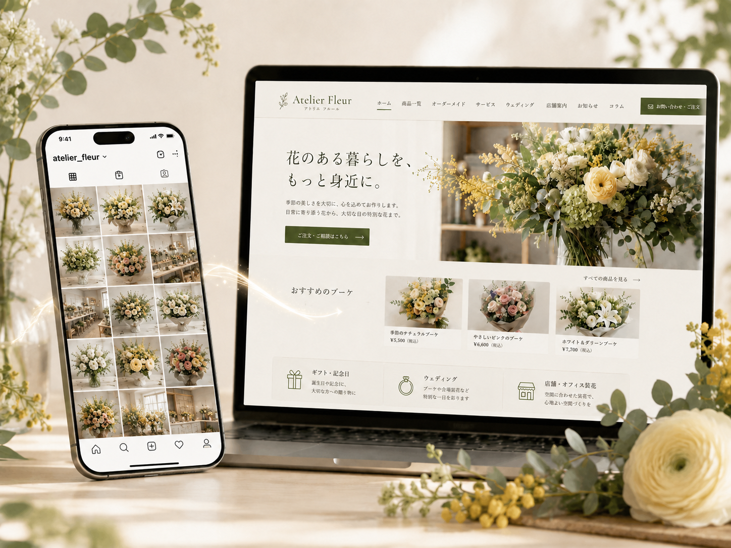 InstagramとWebサイトを連携して情報を届けるイメージ