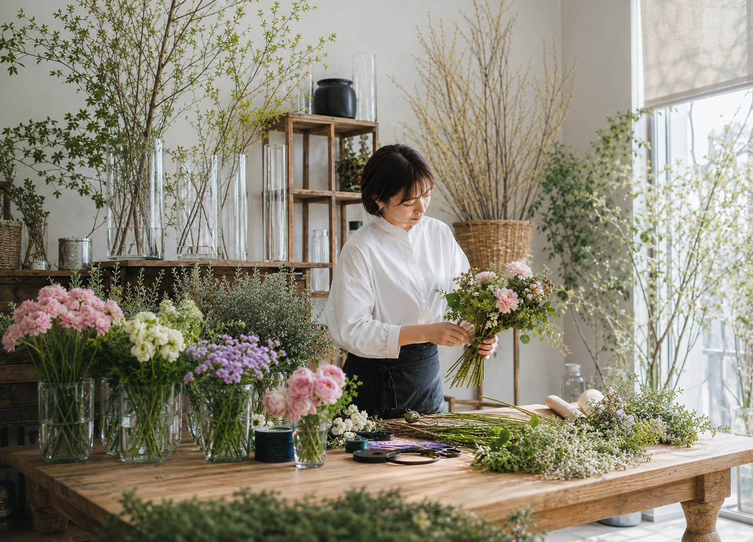 オーダーメイドの花束を制作する様子