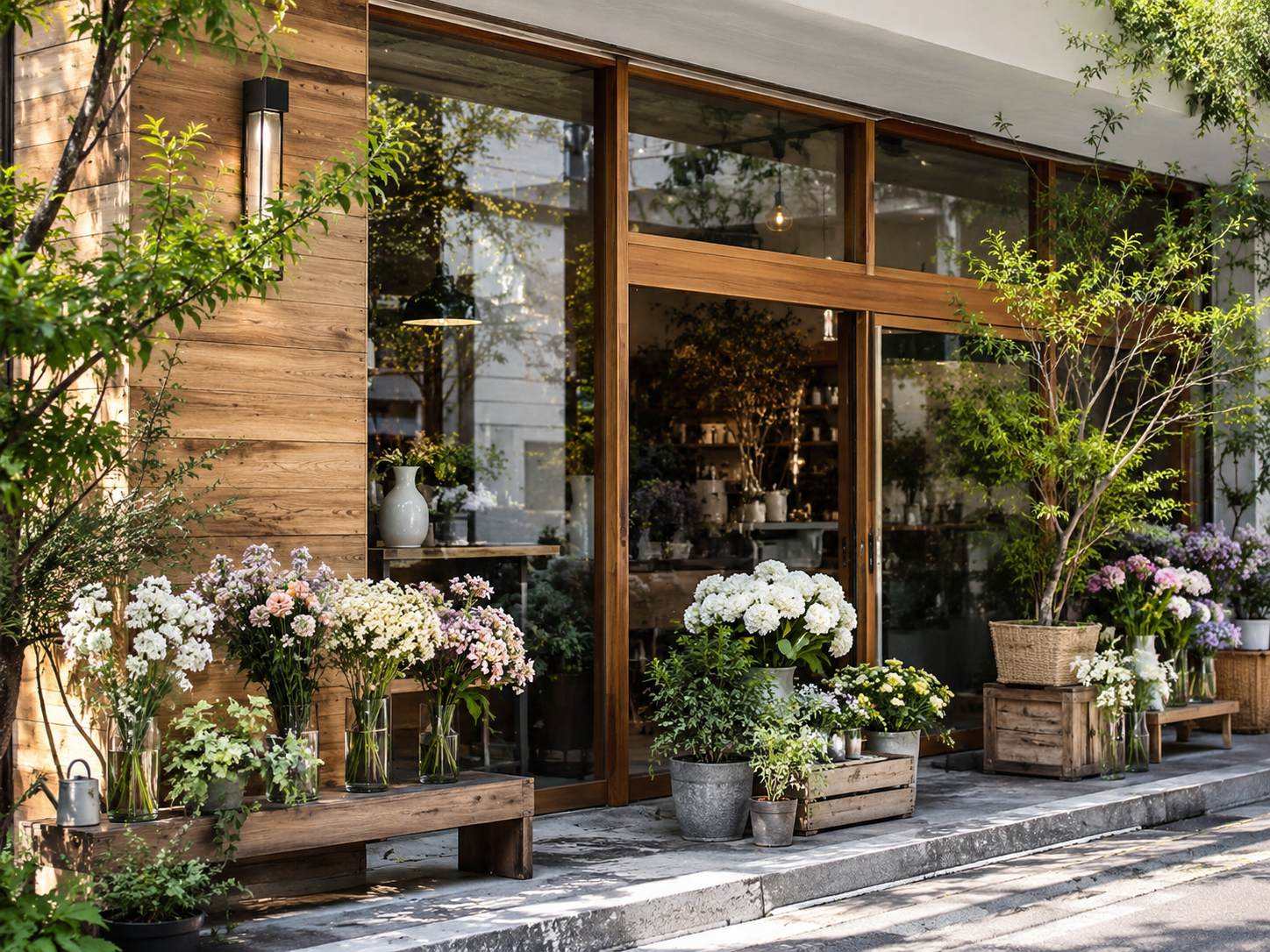 季節の花が並ぶAtelier Fleurの店内