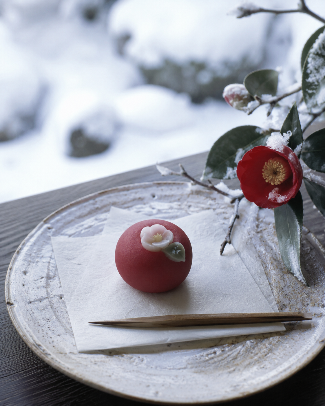 冬の椿の上生菓子